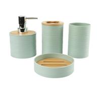 Hosoncovy Set di 4 contenitori da bagno con dispenser per sapone, tazza da bagno, portasapone, spazzolino da denti e dentifricio (verde Morandi)