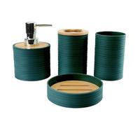 Hosoncovy Set di 4 contenitori da bagno con dispenser per sapone, tazza da bagno, portasapone, spazzolino da denti e dentifricio (verde scuro)