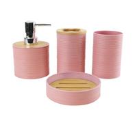 Hosoncovy Set di 4 Pezzi Contenitori da Bagno Set di Accessori da Bagno con Dispenser di Sapone, Tazza da Bagno, Portasapone, Portaspazzolino e Dentifricio (Rosa)