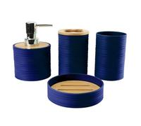 Hosoncovy Set di 4 Pezzi Contenitori da Bagno Set di Accessori da Bagno con Dispenser Sapone, Tazza da Bagno, Portasapone, Portaspazzolino e Dentifricio (Blu Scuro)