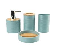 Hosoncovy Set di 4 Pezzi Contenitori da Bagno Set di Accessori da Bagno con Dispenser Sapone, Tazza da Bagno, Portasapone, Portaspazzolino e Dentifricio (Blu Morandi)