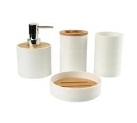 Hosoncovy Set di 4 Pezzi Contenitori da Bagno Set di Accessori da Bagno con Dispenser Sapone, Tazza da Bagno, Portasapone, Portaspazzolino e Dentifricio (Bianco)