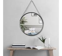 Hosoncovy Specchio da parete rotondo da 30 cm, con cinturino, specchio decorativo da appendere alla parete, per soggiorno, camera da letto, bagno, decorazione da parete (nero)
