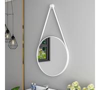 Hosoncovy Specchio da parete rotondo da 30 cm, con cinturino, specchio decorativo da appendere alla parete, per soggiorno, camera da letto, bagno, decorazione da parete (bianco)