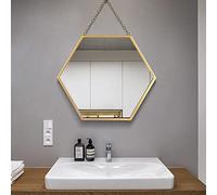 Hosoncovy Specchio decorativo da appendere alla parete con cornice in metallo esagonale con catena, lunghezza intera, per bagno, soggiorno, camera da letto (L)