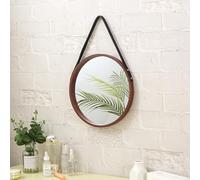 Hosoncovy Specchio rotondo da parete con cornice in legno con cinghia, 30 cm, per soggiorno, camera da letto, bagno, decorazione da parete (marrone)