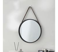 Hosoncovy Specchio rotondo da parete con cornice in legno con cinghia, 30 cm, per soggiorno, camera da letto, bagno, decorazione da parete (nero)