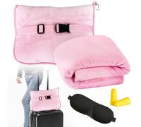 HOSPAOP Coperta da viaggio aeroplano, cuscino da viaggio 2 in 1, coperta portatile per aeromobili (127 x 152 cm) con maschera per dormire e tappi per le orecchie, cuscino da viaggio per viaggi, treno