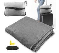 HOSPAOP Coperta da viaggio per aereo, cuscino da viaggio 2 in 1, coperta portatile per aeroplani (127 x 152 cm) con maschera per dormire e tappi per le orecchie, cuscino da viaggio per viaggi, treno