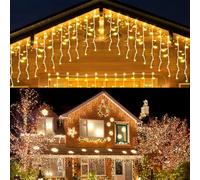 HOSPAOP Ghirlanda luminosa a LED per esterni con 400 luci, 10M, ghiaccioli, luce bianca calda, illuminazione natalizia per esterni, tenda luminosa con timer, 8 modalità per giardino, gazebo, balcone