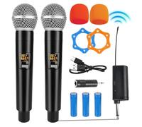 HOSPAOP Microfono Senza Fili, Doppio Microfono Wireless Con Ricevitore Ricaricabile, UHF per Karaoke, Matrimonio, Festa, Lezione, Canto