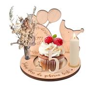 HOSPAOP Piatto di compleanno in legno personalizzato, decorazione con elefante e numeri 0-9, set completo con candela e vaso, regalo per bambini
