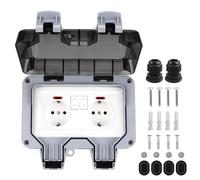 HOSPAOP Presa da Esterno IP66 Doppia Con Interruttore, Messa a Terra per Ambienti Umidi, Giardino All'Aperto, 2x Con Coperchio Ribaltabile