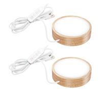 HOSPAOP Set di 2 sottobicchieri a LED in legno, 3 colori, base luminosa dimmerabile, base decorativa a LED, per cristalli, vetro, foto in vetro 3D, 10 cm