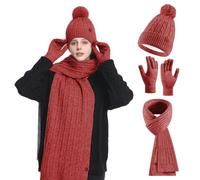 HOSPAOP Set di cappello, sciarpa e guanti per donna 3 in 1 - Berretto invernale da donna con pompon, sciarpa invernale, guanti touchscreen, set termico per l'outdoor e la vita quotidiana, Colore