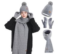 HOSPAOP Set di cappello, sciarpa e guanti per donna 3 in 1 - Berretto invernale da donna con pompon, sciarpa invernale, guanti touchscreen, set termico per l'outdoor e la vita quotidiana, grigio