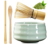 HOSPAOP Set di scope matcha, con frusta matcha, ciotola in ceramica, 2 cucchiaini, accessori giapponesi per la cerimonia matcha, set perfetto per la preparazione