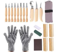 Set di utensili da intaglio in legno, 21 pezzi, coltello da intaglio per adulti e bambini, set da intaglio fai da te con pietra affilatrice e guanti resistenti al taglio