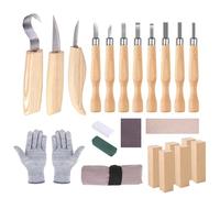 HOSPAOP Set di utensili da intaglio in legno, set di coltelli da intaglio con pietre abrasive, 21 pezzi con guanti resistenti al taglio, coltelli da intaglio legno per adulti, bambini, principianti