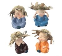 Hosrivae 4 statuette in resina a forma di piccolo monaco, simpatiche bambole Shaolin per decorazione cruscotto, ornamenti buddisti per casa e ufficio, regali adorabili e adulti, 6 x 6,5 cm