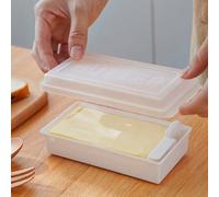 Hosrivae Burriera in PP con coperchio e affettatrice integrata, 250 ml, igienico, per cucina, con spatola, compatta, 16 x 8,2 x 4,5 cm, colore bianco