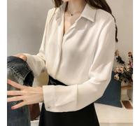 Hosrivae Camicia da donna in chiffon, a maniche lunghe, tinta unita, in misto poliestere-spandex, elegante da indossare tutti i giorni per quattro stagioni (XL bianco)