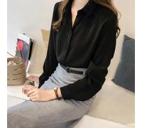 Hosrivae Camicia da donna in chiffon, a maniche lunghe, tinta unita, in misto poliestere-spandex, elegante da indossare tutti i giorni per quattro stagioni (L nero)