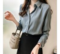 Hosrivae Camicia da donna in chiffon, a maniche lunghe, tinta unita, in misto poliestere-spandex, elegante da indossare tutti i giorni per quattro stagioni (XL blu)