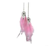 Hosrivae Ciondolo acchiappasogni fatto a mano con piume per specchietto retrovisore dell'auto o decorazione della casa, ornamento in stile bohémien con colori vivaci e pregevole fattura (rosa)