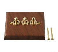 Hosrivae Placca da parete per interruttore a levetta, in legno di noce nero di alta qualità con leva in ottone, 86 x 86 mm, design retrò a bilanciere per la casa e la decorazione di interni (3 gang)