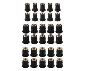 Hosrivae Set di 30 dadi in neoprene con inserti in ottone, kit di dadi di saldatura in gomma espansa per parabrezza moto, pannelli del corpo e viti, dimensioni assortite 4 mm, 5 mm, filettatura 6 mm