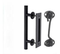 Hosrivae Set di accessori per maniglia per porta scorrevole, 30,5 cm, in ferro, con serratura a scatto, nero opaco, per uso interno ed esterno