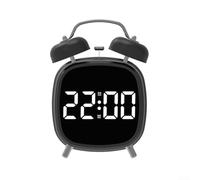 Hosrivae Sveglia con display a LED con doppio orologio, silenzioso, digitale, da comodino, per casa e ufficio, 70 dB, con USB o a batteria, luce bianca da 10 cm, nero