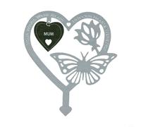 Hosrivae Targa commemorativa in zinco resistente alle intemperie a forma di cuore con fiori di farfalla per giardino o cimitero, inserto per prato in onore dei membri della famiglia all'aperto (MUM)