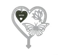 Hosrivae Targa commemorativa in zinco resistente alle intemperie a forma di cuore con fiori di farfalla per giardino o cimitero, inserto per prato in onore dei membri della famiglia all'aperto