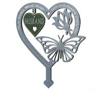 Hosrivae Targa commemorativa in zinco resistente alle intemperie a forma di cuore con fiori di farfalla per giardino o cimitero, inserto per prato in onore dei membri della famiglia all'aperto