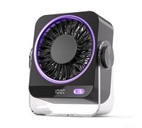 Hosrivae Ventilatore da tavolo ricaricabile con batteria da 5000 mAh, durata di 18 ore, supporta il funzionamento durante la ricarica, silenzioso 35 dB con display a LED, testa inclinabile a 120°