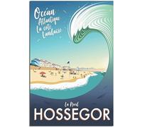 Hossegor Beach France Vintage Viaggio Poster Retro Wall Art Tela Poster Art Print Camera Decorazione Casa Decorazione Non incorniciato 50x75cm