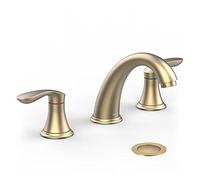 Hosslly - Rubinetto per lavandino da bagno, a due maniglie, con tre fori, con scarico a scomparsa in acciaio inox e tubo flessibile senza piombo (oro spazzolato)