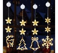 HOSSOM 4 Pezzi Tenda Luci di Natale, LED Lampada a Ventosa per Natale, Tenda Catene Luminosa Bianco Caldo con Ventosa, Temporizzatore, Decorazioni per Matrimonio, Finestra, Porta, Esterni da Interni