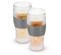 Host Freeze [3309] Bicchiere Refrigerante di Plastica Freeze per Birra, Con Isolamento e Gel Refrigerante 473ml Grigio Set di 2 Unita