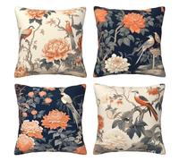 HOSTECCO Chinoiserie - Set di 4 federe decorative per cuscini, 45,7 x 45,7 cm, motivo: peonia, floreale, uccellino e fiore, per divano, H-DHSFP-S3
