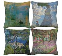 HOSTECCO Claude Monet - Set di 4 federe per cuscino impressionista, design artistico, quadrato, per famosi fan della pittura, 45x45 cm
