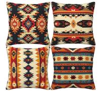 Hostecco, confezione da 4 federe decorative per cuscini aztechi, 45 x 45 cm, con motivo tribale soutwestern boho, geometrico ed etnico, per divano, soggiorno, auto, ufficio