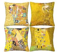 HOSTECCO Gustav Klimt - Set di 4 federe decorative quadrate per cuscini decorativi per divano e letto, 45 x 45 cm