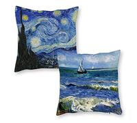 HOSTECCO Set di 2 federe per cuscini con pittura astratta, motivo Van Gogh, motivo: notte stellata, 65 x 65 cm