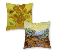 HOSTECCO - Set di 2 federe per cuscini da 66 x 66 cm, motivo: girasoli, ulivi, 65 x 65 cm