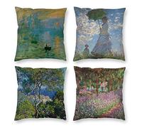 HOSTECCO Set di 4 federe decorative per cuscino con paesaggio dell'alba, per divano, letto, auto, dipinto di Claude Monet, 45,7 x 45,7 cm