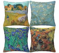 HOSTECCO Set di 4 federe per cuscino decorative con stampa di Van Gogh Irises Mandorlo Bocciolo Impressionista 45,7 x 45,7 cm