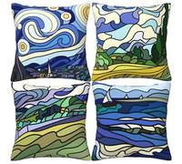 HOSTECCO Van Gogh - Set di 4 federe per cuscini, 45,7 x 45,7 cm, motivo: notte stellata, decorazione per divano e divano, colore: blu